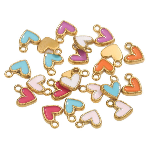 Stainless Steel Oil Dripping Love Shape Pendant Jewelry Accessories For Bracelet Earrings