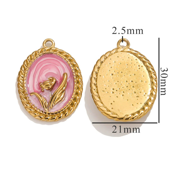 Stainless Steel Oil Drop And Flower Pearls Pendant Necklace Bracelet Accessories