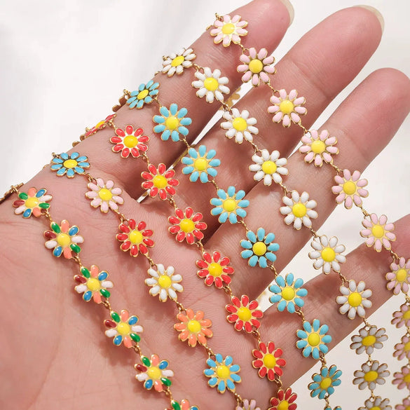 Stainless Steel Oil Drop Color Daisy Totem Handmade Jewelry Necklace Earrings