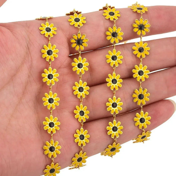 Stainless Steel Oil Drop Color Daisy Totem Handmade Jewelry Necklace Earrings