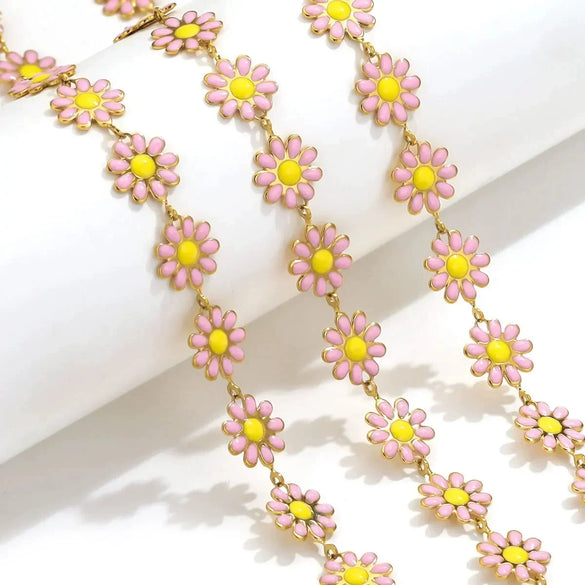 Stainless Steel Oil Drop Color Daisy Totem Handmade Jewelry Necklace Earrings