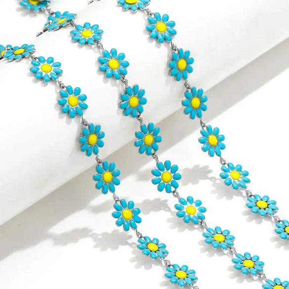 Stainless Steel Oil Drop Color Daisy Totem Handmade Jewelry Necklace Earrings