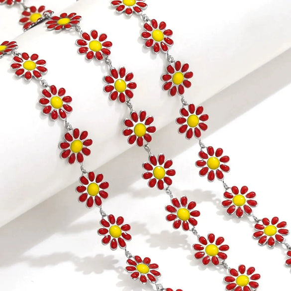 Stainless Steel Oil Drop Color Daisy Totem Handmade Jewelry Necklace Earrings