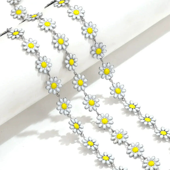 Stainless Steel Oil Drop Color Daisy Totem Handmade Jewelry Necklace Earrings