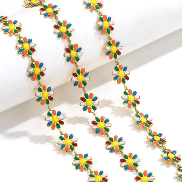 Stainless Steel Oil Drop Color Daisy Totem Handmade Jewelry Necklace Earrings