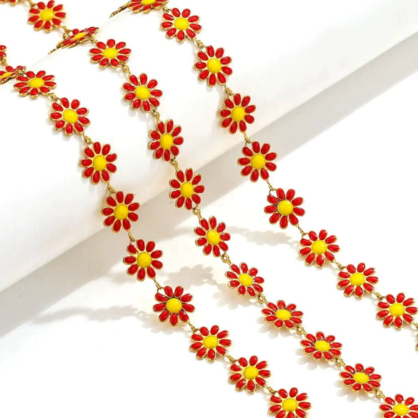 Stainless Steel Oil Drop Color Daisy Totem Handmade Jewelry Necklace Earrings