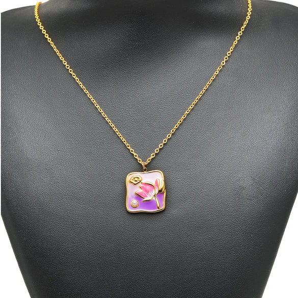 Stainless Steel Oil Drop Flower Geometric Pendant Jewelry Accessories