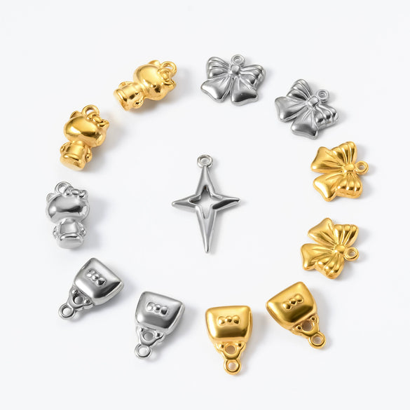 Stainless Steel Oil Pressure Pendant Bow Kt Cat Fourpointed Star 18K Gold Plated Necklace Hanging Ornaments