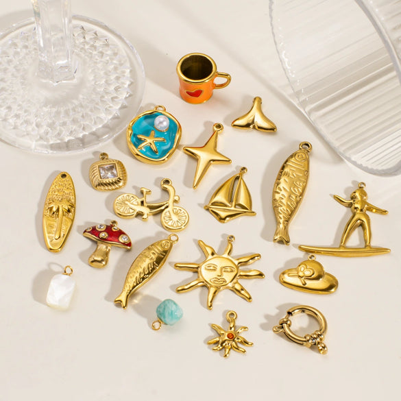 Stainless Steel Oildrip Coffee Cup Sailboat Fish Bicycle Pendant Accessories Electroplated