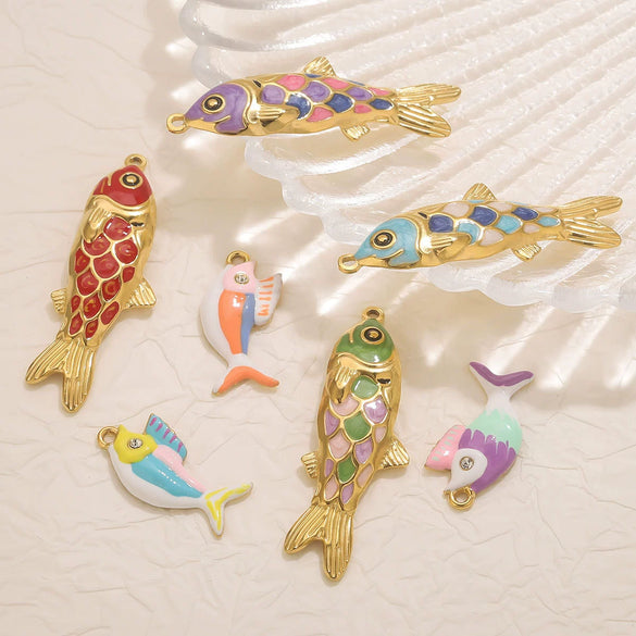 Stainless Steel Oildropping Sea Fish Jewelry Accessories Pendant For Necklace And Bracelet