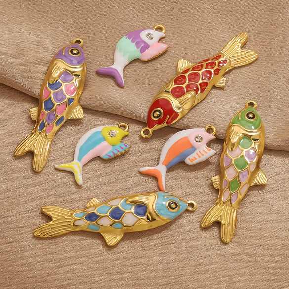 Stainless Steel Oildropping Sea Fish Jewelry Accessories Pendant For Necklace And Bracelet