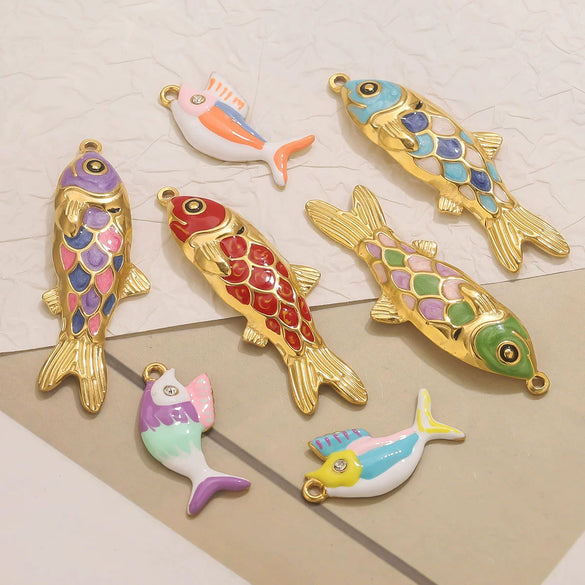 Stainless Steel Oildropping Sea Fish Jewelry Accessories Pendant For Necklace And Bracelet