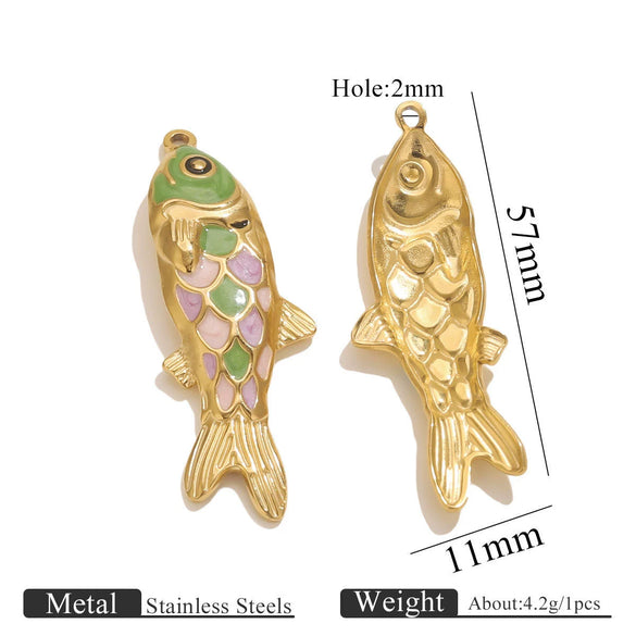 Stainless Steel Oildropping Sea Fish Jewelry Accessories Pendant For Necklace And Bracelet