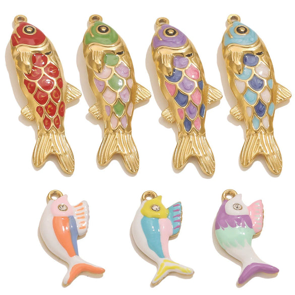 Stainless Steel Oildropping Sea Fish Jewelry Accessories Pendant For Necklace And Bracelet