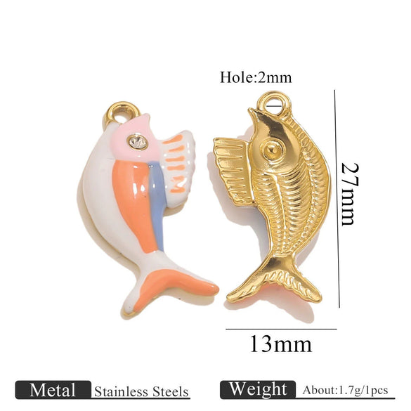 Stainless Steel Oildropping Sea Fish Jewelry Accessories Pendant For Necklace And Bracelet