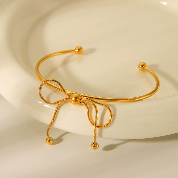 Stainless Steel Open Bow Bracelet With Electroplating For Women