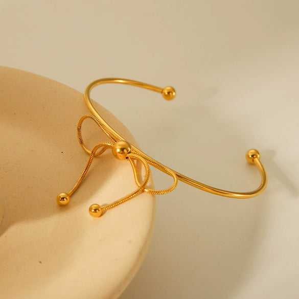 Stainless Steel Open Bow Bracelet With Electroplating For Women