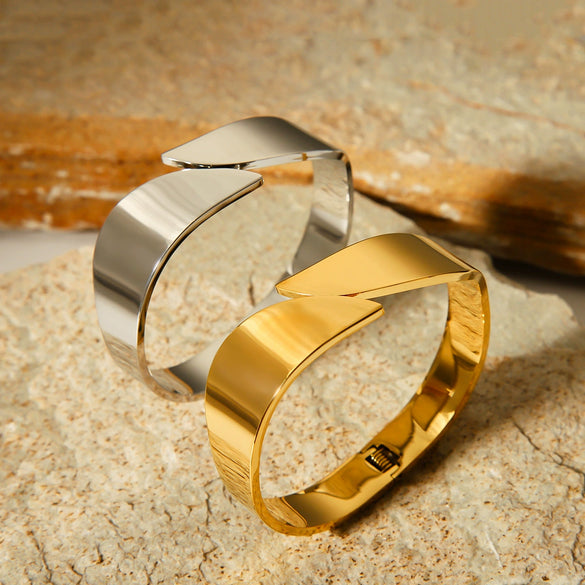 Stainless Steel Open Bracelet Geometric Style Electroplated For Women