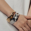 Stainless Steel Open Bracelet Set With Pearls And Tiger Eye Stone Ins Style Minimalist