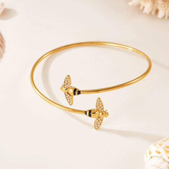 316L Stainless Steel Open Bracelet With Bee And Starfish Zircon Electroplated Fashion Ol Style