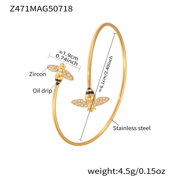 316L Stainless Steel Open Bracelet With Bee And Starfish Zircon Electroplated Fashion Ol Style