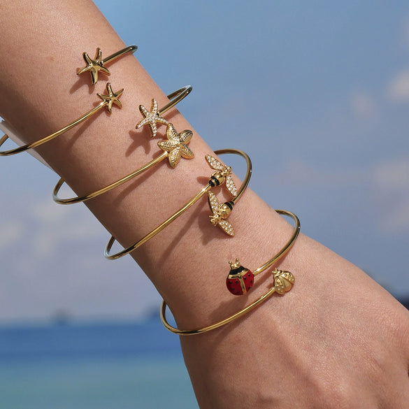 316L Stainless Steel Open Bracelet With Bee And Starfish Zircon Electroplated Fashion Ol Style