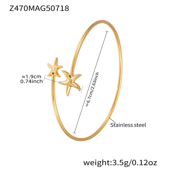 316L Stainless Steel Open Bracelet With Bee And Starfish Zircon Electroplated Fashion Ol Style