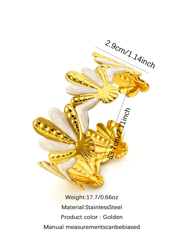 Stainless Steel Open Bracelet With Dripping Oil Geometric Design Temperament Style Non Fading Fashion Jewelry