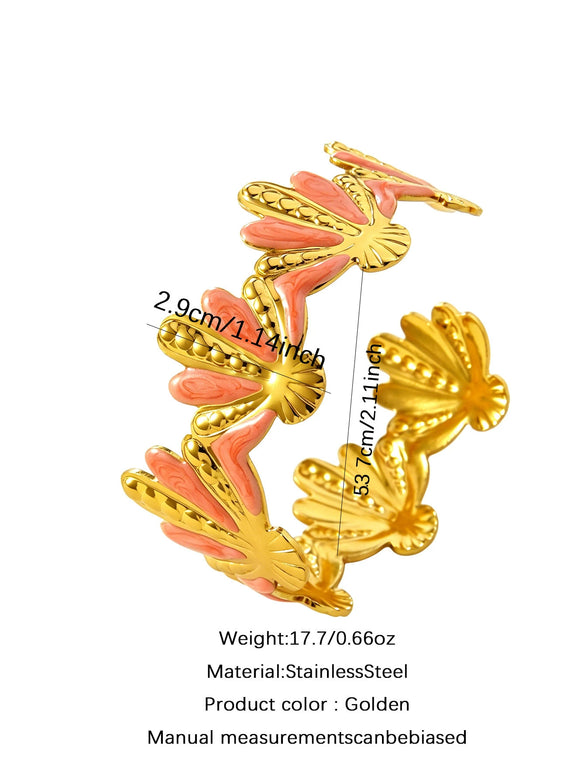 Stainless Steel Open Bracelet With Dripping Oil Geometric Design Temperament Style Non Fading Fashion Jewelry