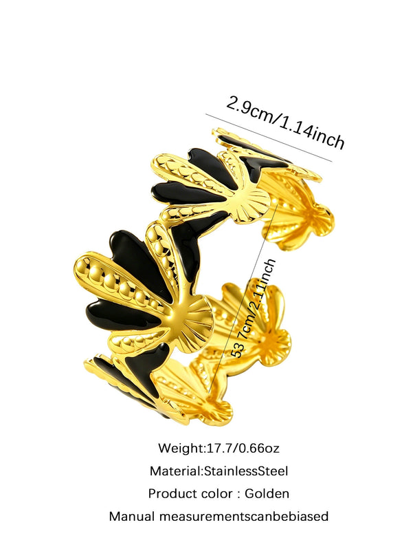 Stainless Steel Open Bracelet With Dripping Oil Geometric Design Temperament Style Non Fading Fashion Jewelry