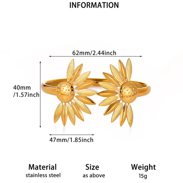 Stainless Steel Open Cuff Bracelet With Layered Flower Petal Design Electroplated Modern Minimalist Statement Jewelry