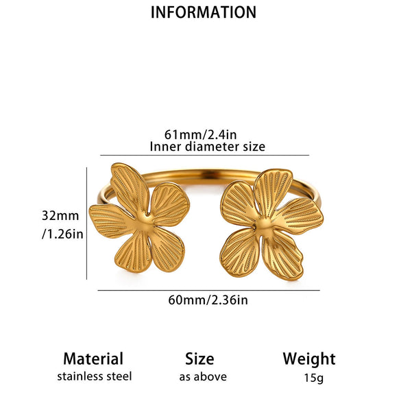 Stainless Steel Open Cuff Bracelet With Layered Flower Petal Design Electroplated Modern Minimalist Statement Jewelry