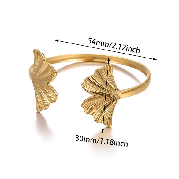 Stainless Steel Open Cuff Bracelet With Layered Flower Petal Design Electroplated Modern Minimalist Statement Jewelry