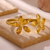 Stainless Steel Open Cuff Bracelet With Layered Flower Petal Design Electroplated Modern Minimalist Statement Jewelry