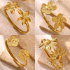 Stainless Steel Open Cuff Bracelet With Layered Flower Petal Design Electroplated Modern Minimalist Statement Jewelry