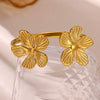 Stainless Steel Open Cuff Bracelet With Layered Flower Petal Design Electroplated Modern Minimalist Statement Jewelry