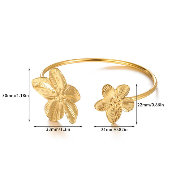 Stainless Steel Open Cuff Bracelet With Layered Flower Petal Design Electroplated Modern Minimalist Statement Jewelry