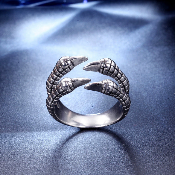 Stainless Steel Open Dragon Ring For Men Polished Geometric Lucky Statement Jewelry