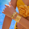 Stainless Steel Open Gold Starfish Inlaid Pearl Bracelet Electroplated Hand Jewelry