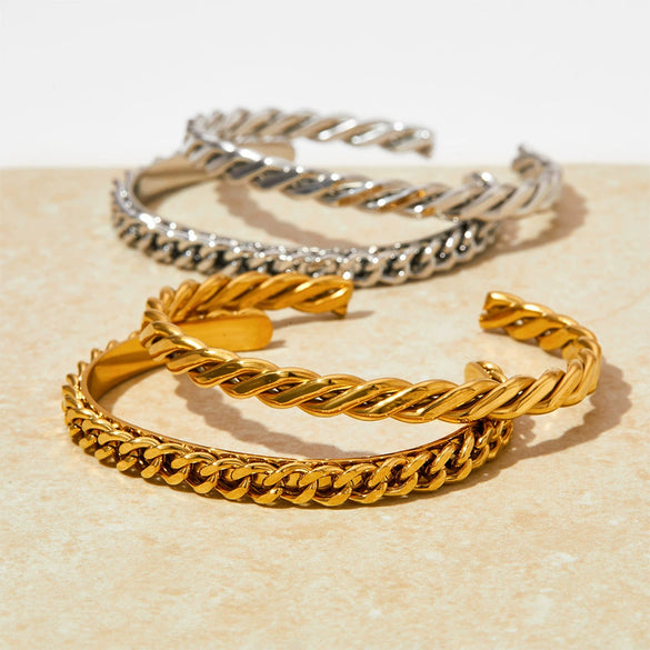 Stainless Steel Open Handmade Twist Bracelet With Vacuum Electroplating And Fine Polishing Fashion Ol Style