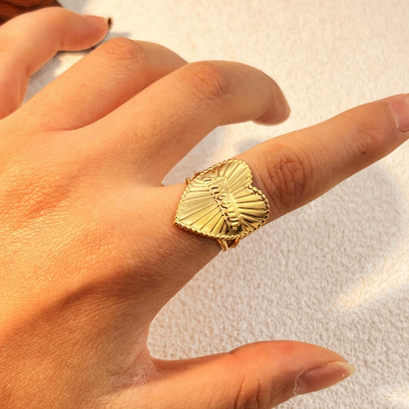 Stainless Steel Open Heart Shape Minimalist Ring With 18K Gold Plating