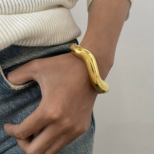 Stainless Steel Open Ring Bracelet With Geometric Style And Electroplating Treatment