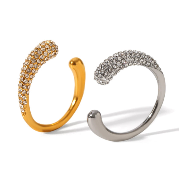 Stainless Steel Open Ring For Women Set With Diamonds Geometric Style
