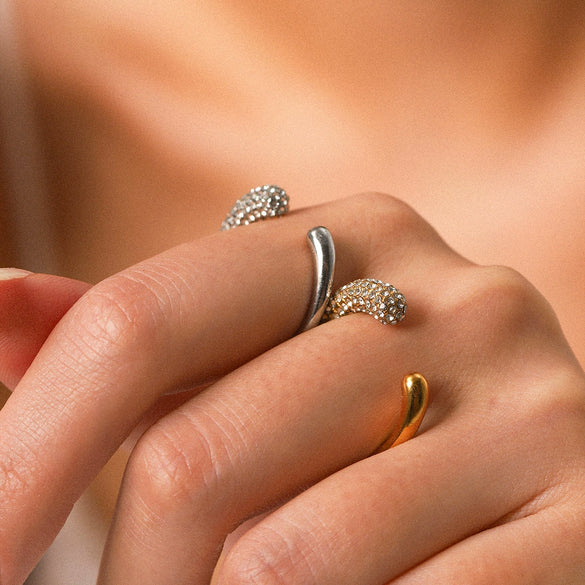 Stainless Steel Open Ring For Women Set With Diamonds Geometric Style