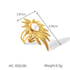Stainless Steel Open Ring For Women With Flower And Geometric Patterns Electroplated