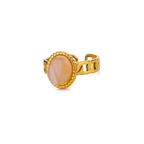 Stainless Steel Open Ring For Women With Natural Stone And 18K Gold Plated Electroplating Jewelry