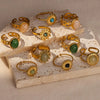 Stainless Steel Open Ring For Women With Natural Stone And 18K Gold Plated Electroplating Jewelry