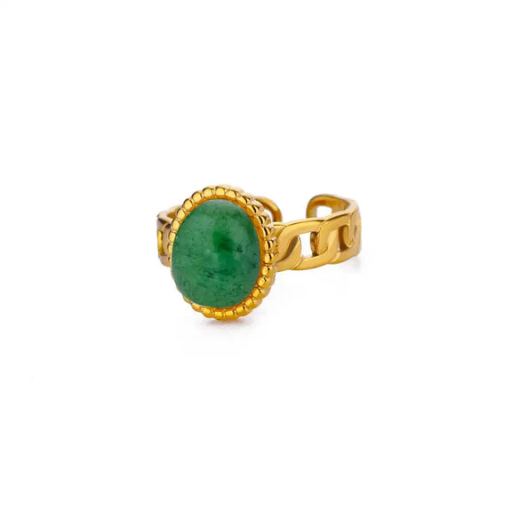 Stainless Steel Open Ring For Women With Natural Stone And 18K Gold Plated Electroplating Jewelry