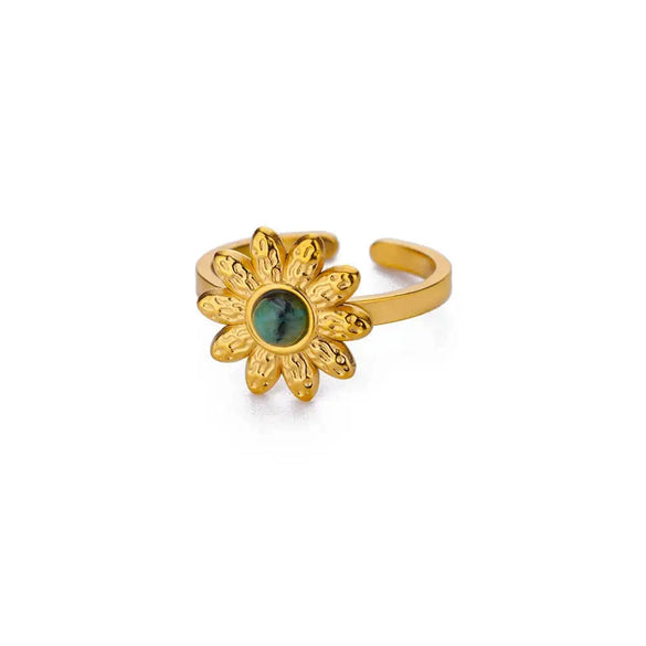 Stainless Steel Open Ring For Women With Natural Stone And 18K Gold Plated Electroplating Jewelry