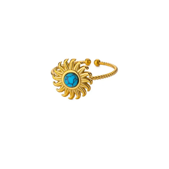 Stainless Steel Open Ring For Women With Natural Stone And 18K Gold Plated Electroplating Jewelry
